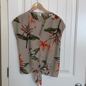 Sienna Sky v neck button down tie front shirt